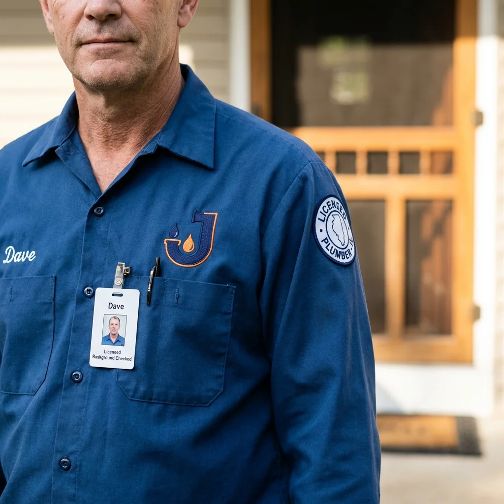 Licensed plumber showing ID badge in Fox River Grove, IL
