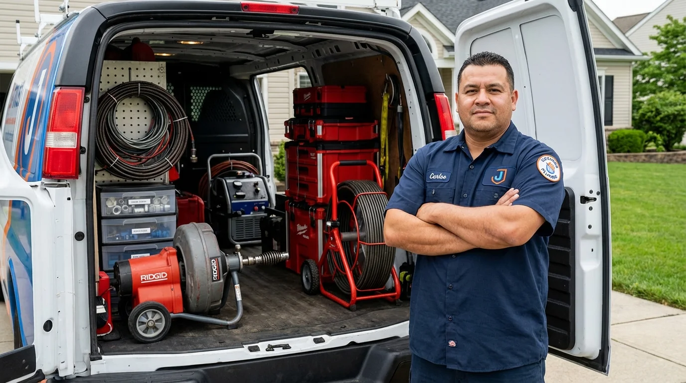 Professional drain cleaning equipment and Johns Plumbing LLC plumber in Fox River Grove