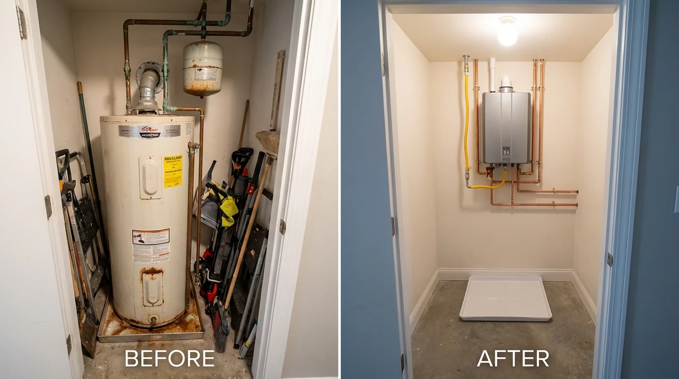Tank water heater versus wall-mounted tankless unit comparison for Fox River Grove, IL homeowners